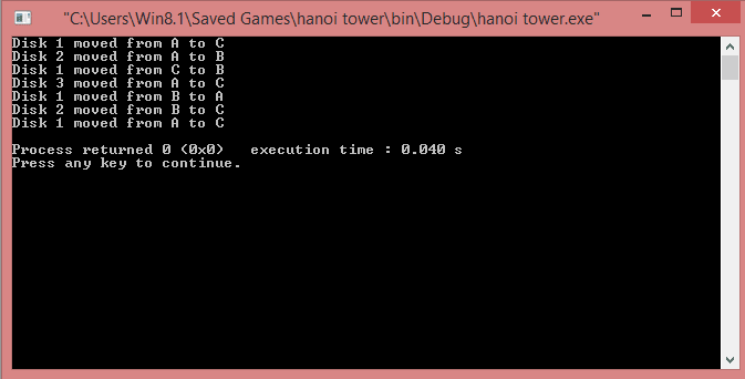 C program to solve Tower of Hanoi Problem