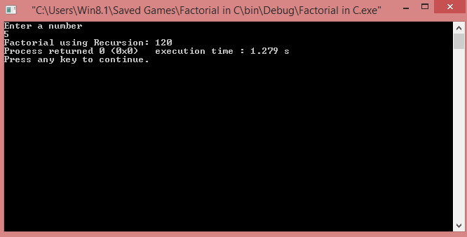 C Program for Factorial using recursion