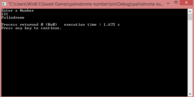 Palindrome number C program