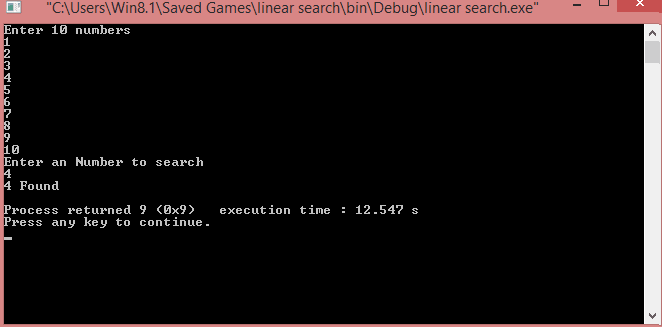 Linear Search C program Code