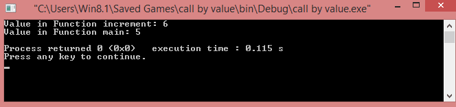 Call by value c++ program output