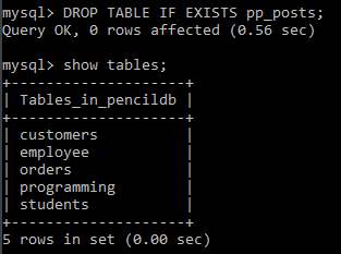 Table List after deleting a table in MySQL