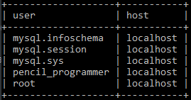 users list before deleting MySQL user