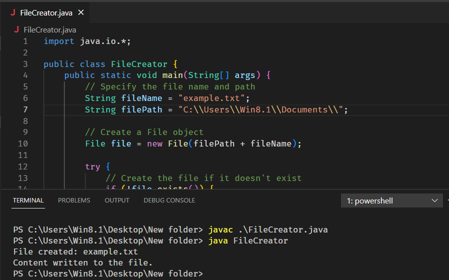 Java program to create and write to file